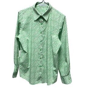 Vintage Foxcroft Womens 6P Green Floral Print Wrinkle Free Button Up Shirt